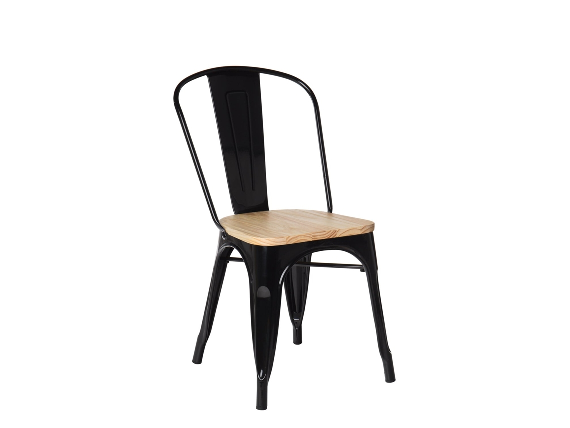 Pacote De 2 Cadeiras De Jantar Empilháveis Lix Aço Madeira Natural Preto Sklum