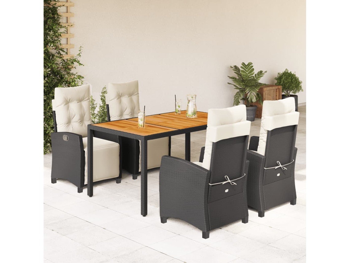 Vidaxl 5 Pcs Conjunto De Jantar P/ Jardim C/ Almofadões Vime Pe Preto