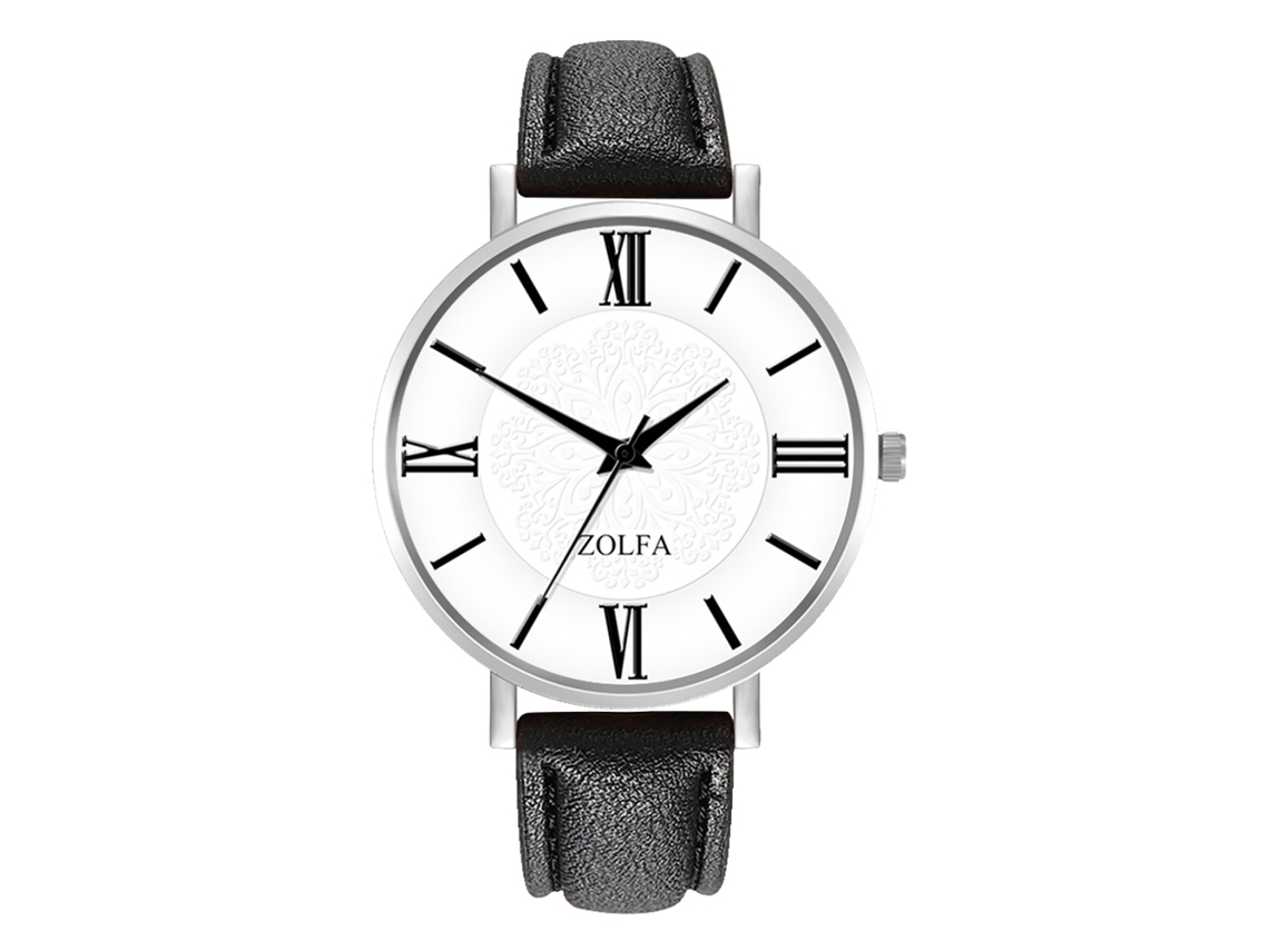 Relógio de Quartzo Feminino com Pulseira de Couro Pu Estilo Minimalista Números Romanos Preto