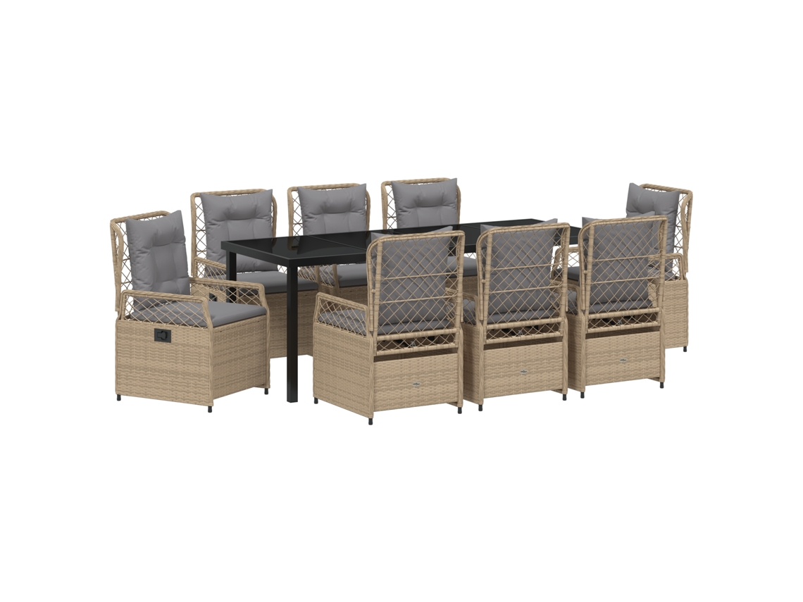 Conjunto 9 Conjunto De Jantar Para Jardim Vidaxl Bege Vime Pe (200 X 80 X 73 Cm)