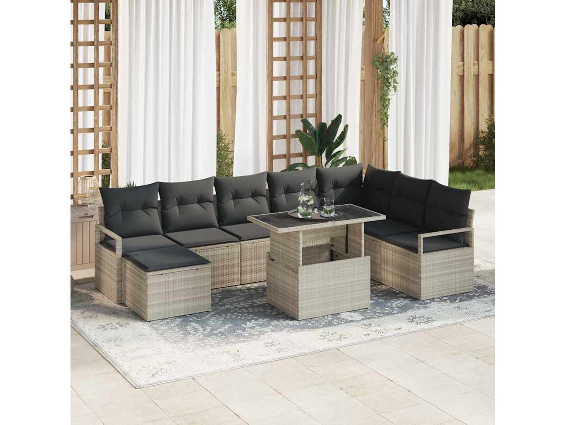 Vidaxl Conjunto De Sofá De Jardim 9 Unid. Cinzento-claro Vime Pe
