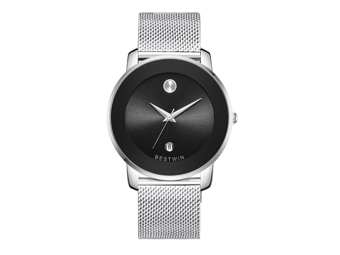 Relógio De Quartzo Masculino (branco E Preto - Pulseira De Malha)