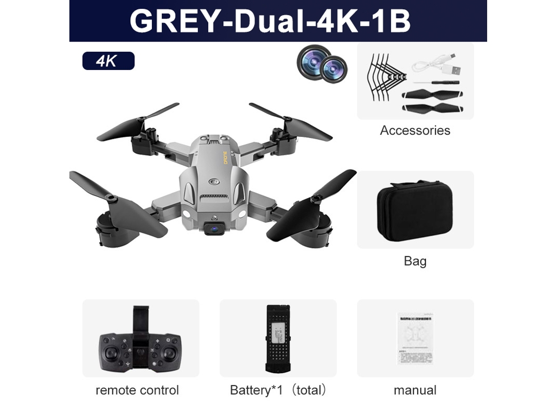 Drone Q6 Com Câmera Dupla 4k Hd, Quadricóptero Dobrável Bestvite (1 Baterias Duração Da Bateria 15 Min Cinza)
