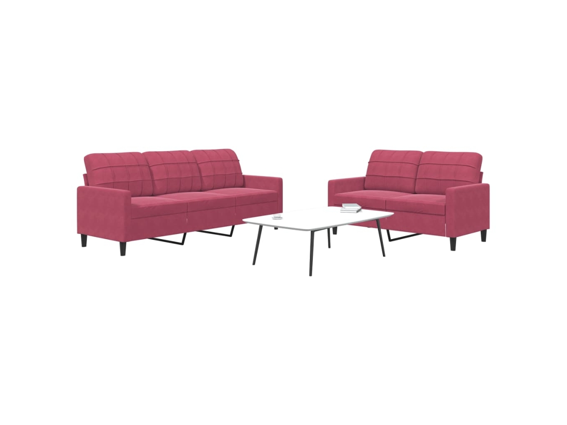 Vidaxl 2 Pcs Conjunto De Sofás Com Almofadões Veludo Vermelho Tinto
