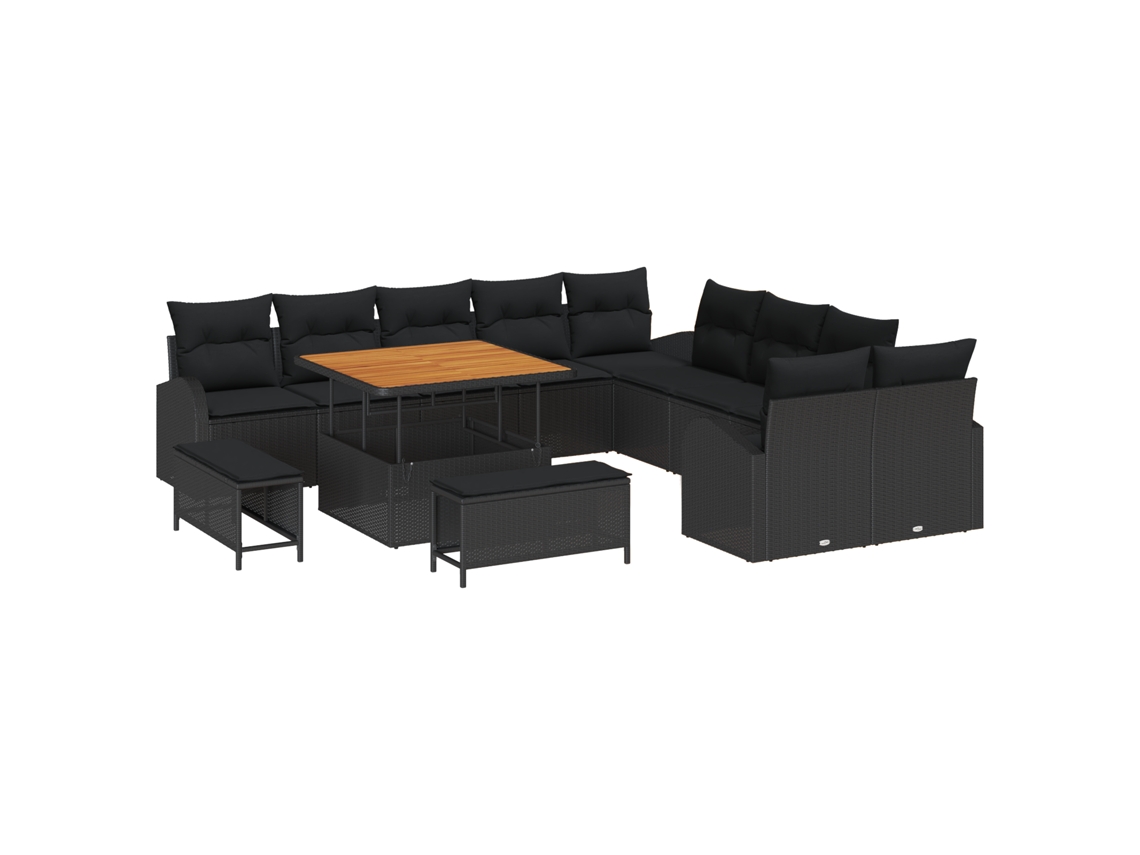 Conjunto 13 Conjunto De Sofá De Jardim Vidaxl Preto Vime Pe (289 X 289 X 85 Cm)