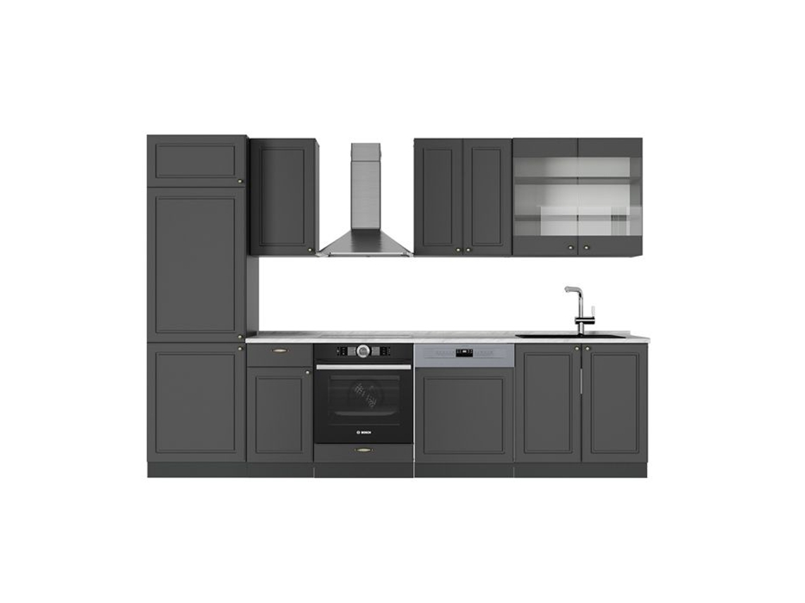 Cuisine Fame Line, 300cm, Pt Mármore, Anthrazit Dourado Landhaus, Antracite, Vicco
