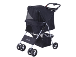 Carrinho Pet Dobrável 10kg, 3janelas+360°rodas+porta copo, Preto Ge