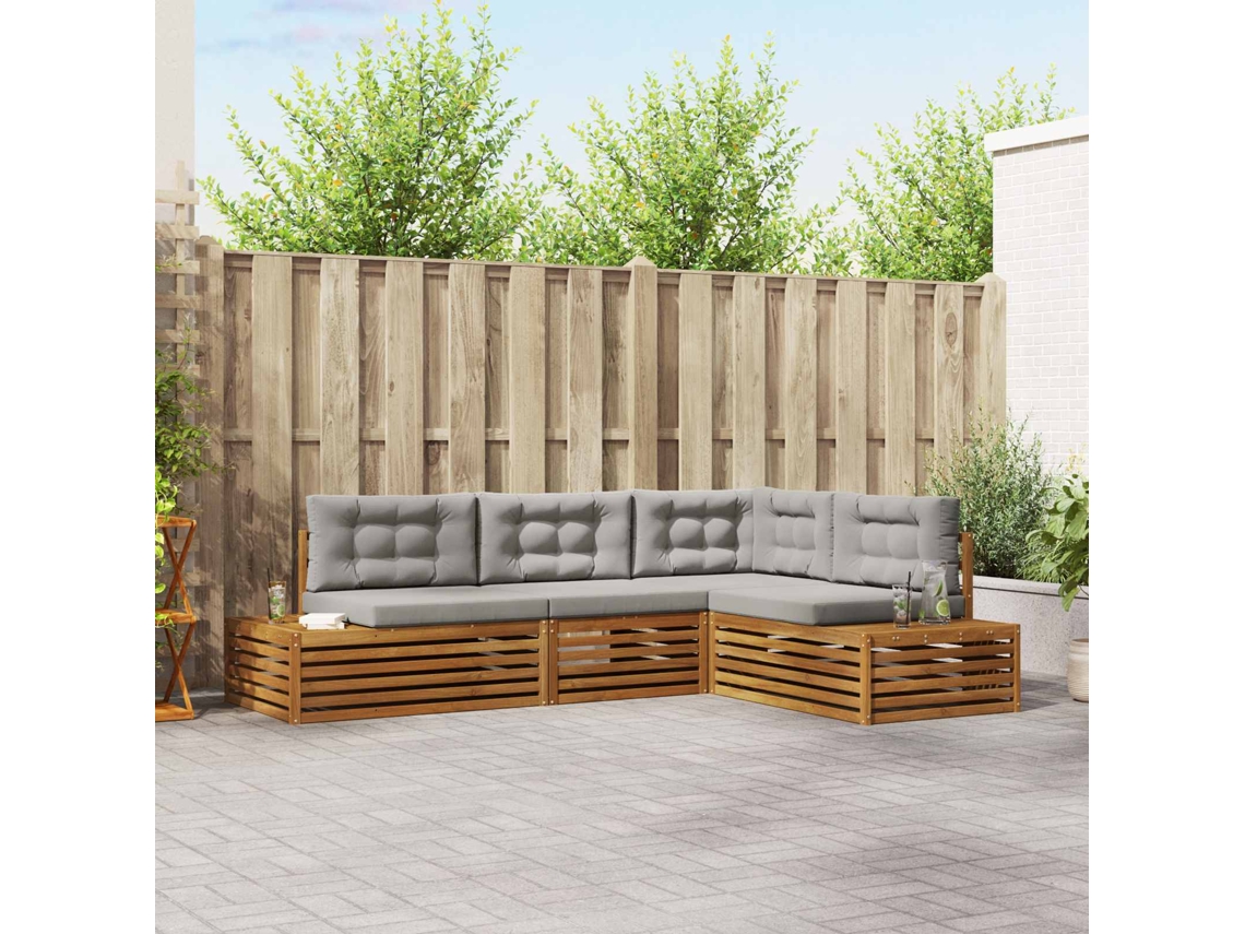 Vidaxl Conjunto De Sofás Para Exterior 4 Peça Cinza Natural E Claro