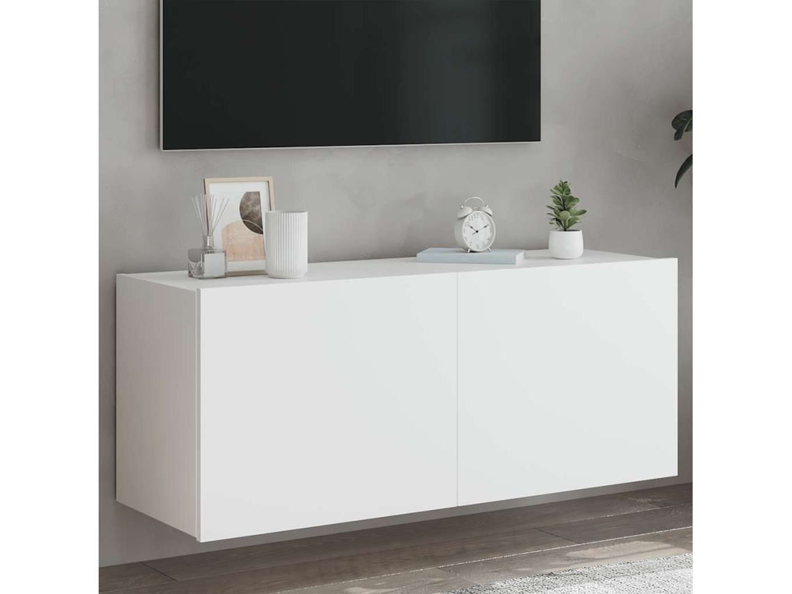 Vidaxl Móvel De Parede Para Tv Com Luzes Led 100x35x41 Cm Branco