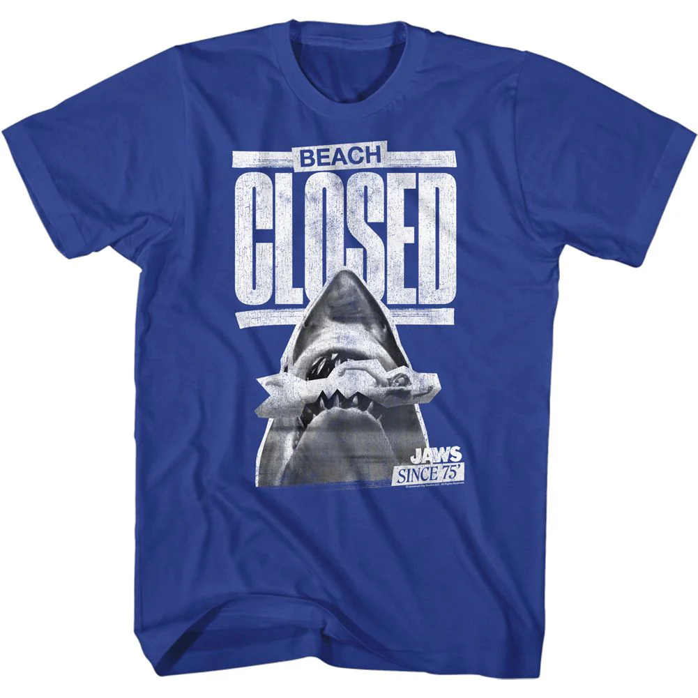 Unisex Adult T-shirt Rockinstone Jaws Movie Beach Closed Solid Royal Sizexxl