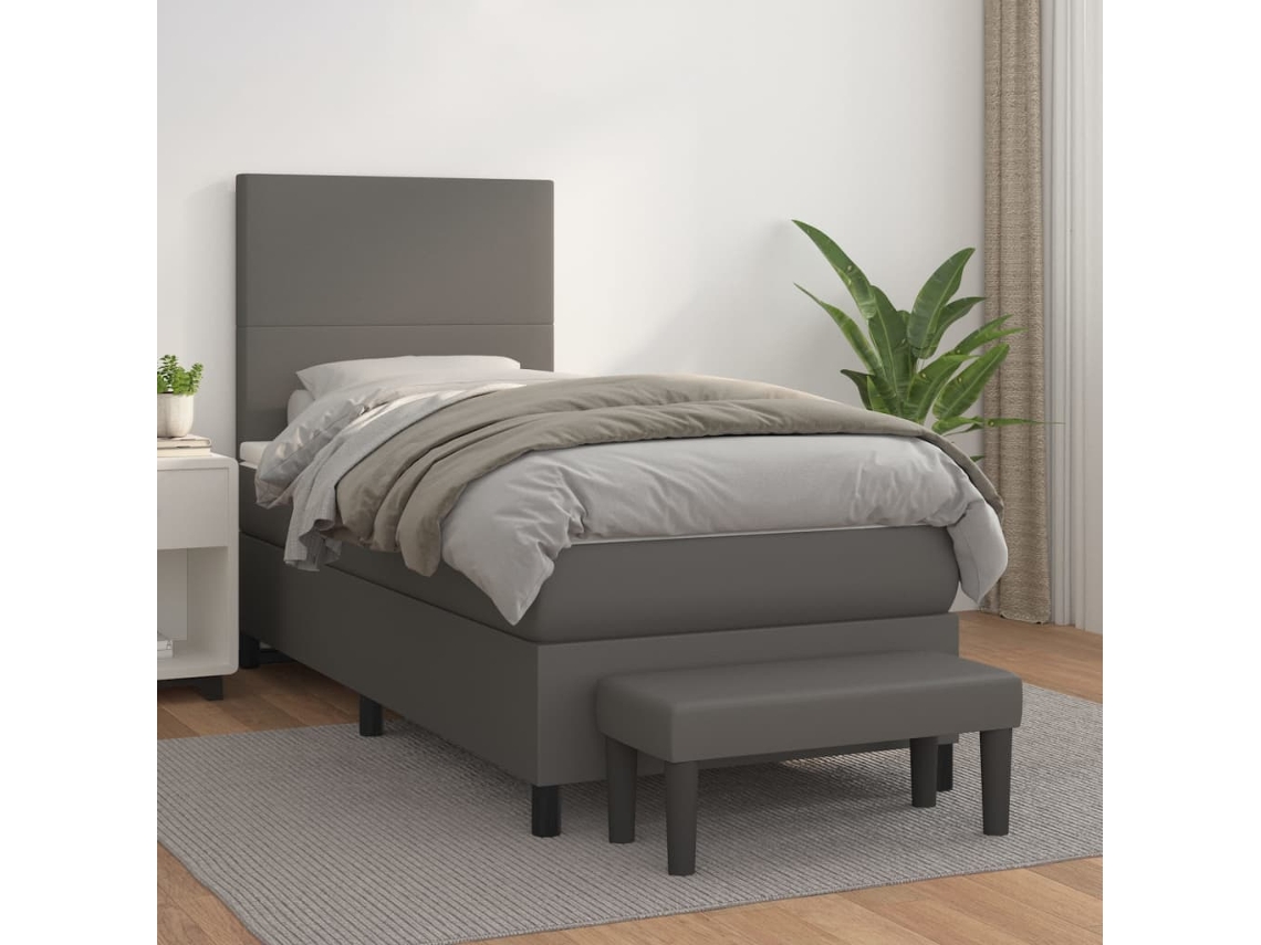 Vidaxl Cama Com Molas/colchão 90x190 Cm Couro Artificial Cinzento