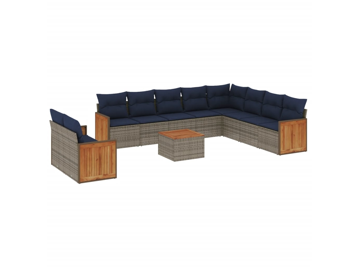 Conjunto de Sofá de Jardim, 11 Peças, Almofadas, Rattan Cinza MAISON EXCLUSIVE