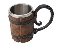 Caneca de Cerveja, Aço Inoxidável Imitando Madeira, Rústica em Formato de Barril, Capacidade de 550 Ml AQUAFORGE