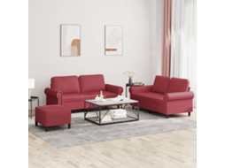 Vidaxl 3 Pcs Conjunto Sofás C/ Almofadões Couro Artif. Vermelho Tinto