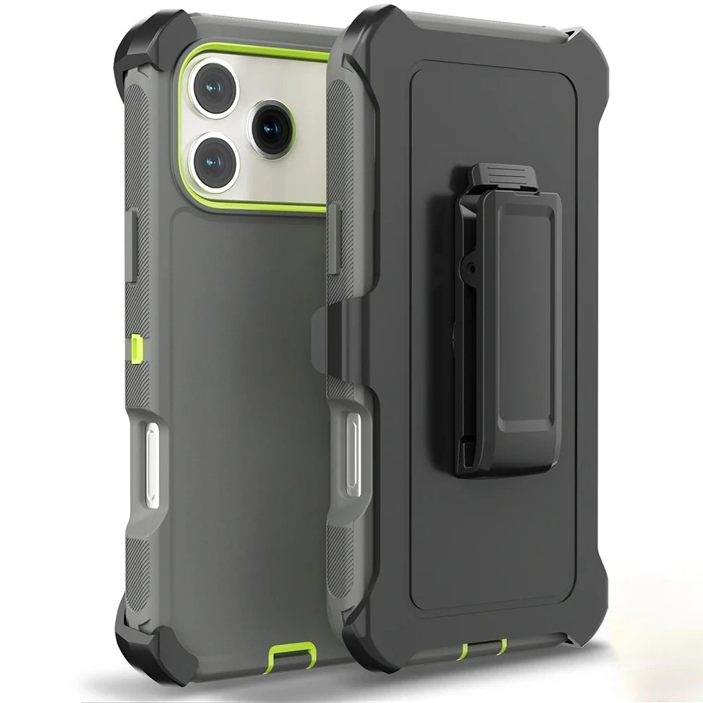 (cinza-esverdeado, Iphone 15 Plus) Capa Resistente 3 Em 1 Para Celular Com Clipe À Prova De Choque