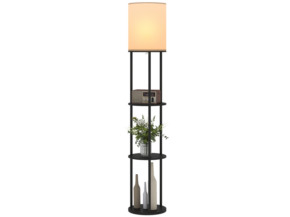 Candeeiro De Pé Com Prateleiras 3 Temperaturas De Cor Controlo Remoto E Casquilho E27 Ø29x158 Cm Preto