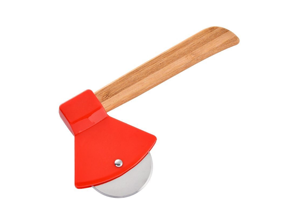 Rebe-Pizza Cutter Ax: Divertido e estiloso, com camada de plástico e capa de bambu.