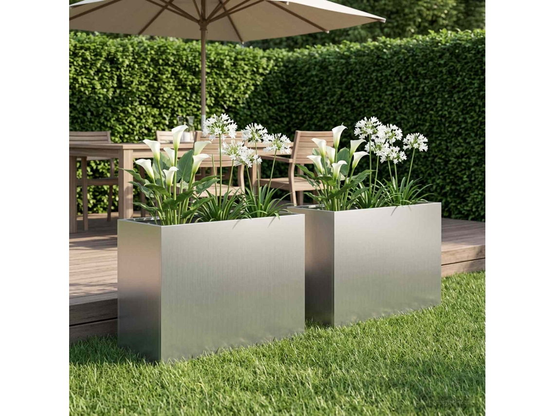 Vidaxl Vaso De Jardim 2 Unid. Prateado 60 X 30 X 40 Cm Aço Galvanizado