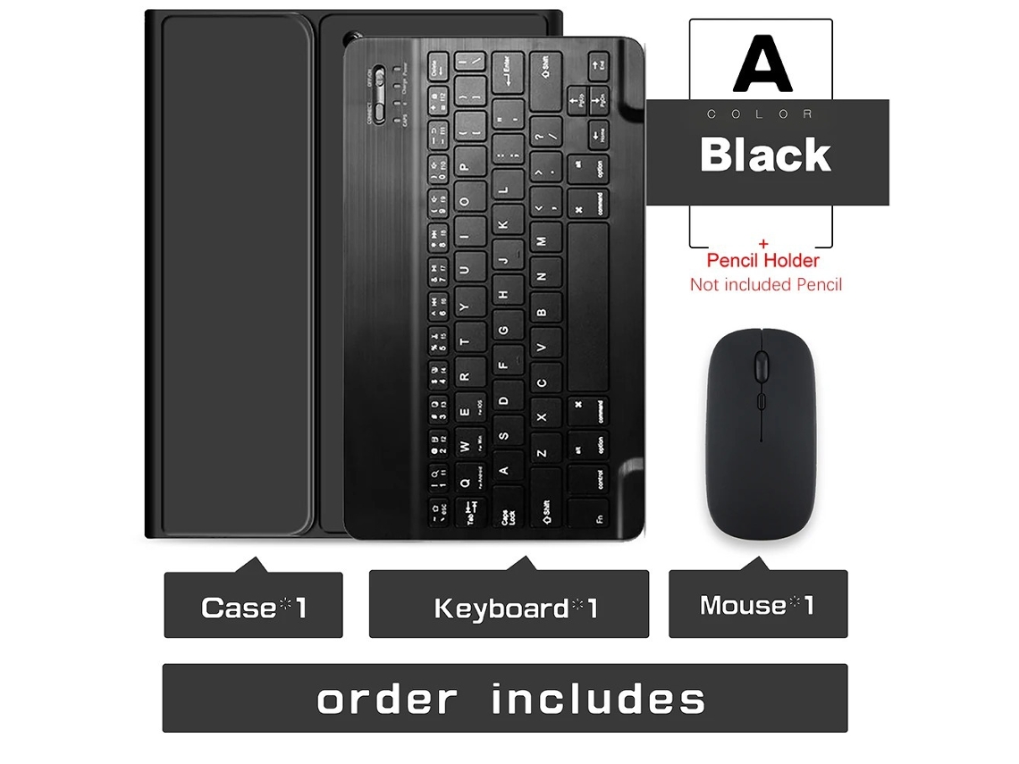 Capa Com Teclado Para Tablet Ipad 10ª Geração De 10,9 Polegadas (2022) Premium Preta + Teclado Bluetooth + Mouse Dual-mode 2.4g