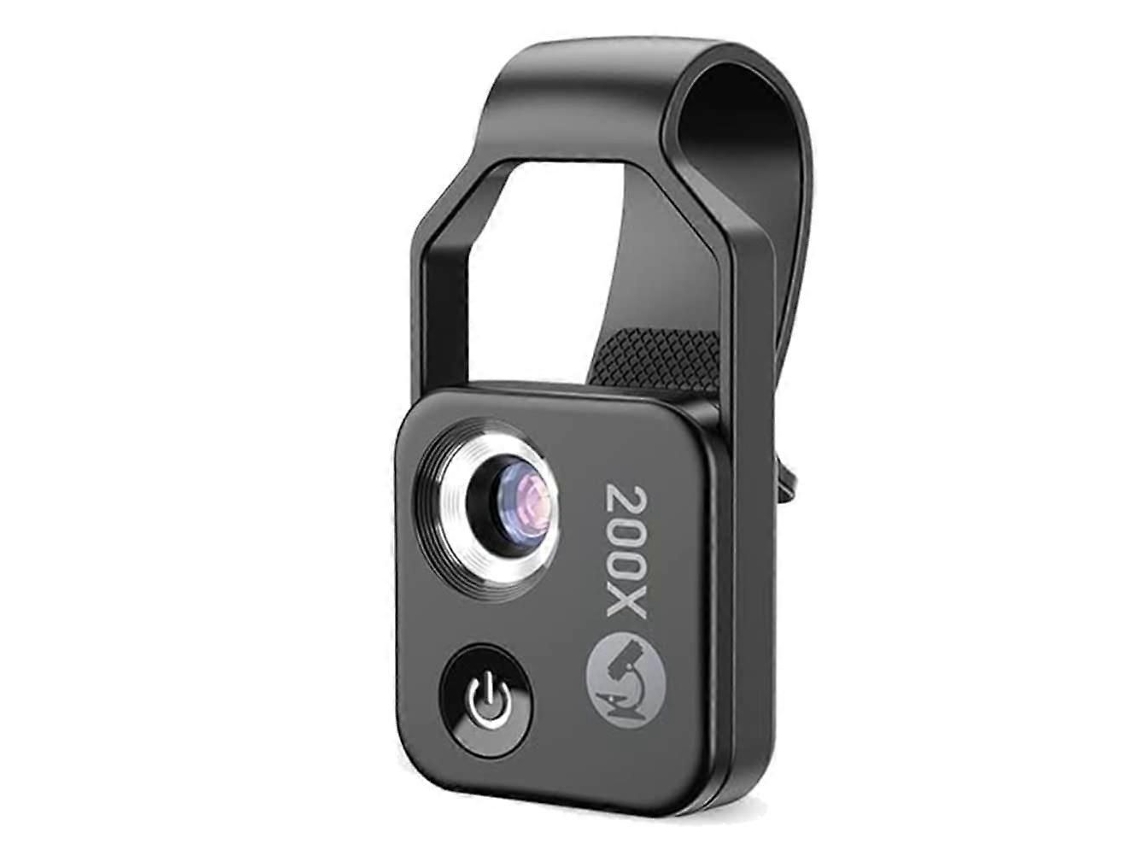 Microscópio Portátil Mini Digital Com Lente De Aumento 200x, Luz Led E Clipe Universal Para Celular.
