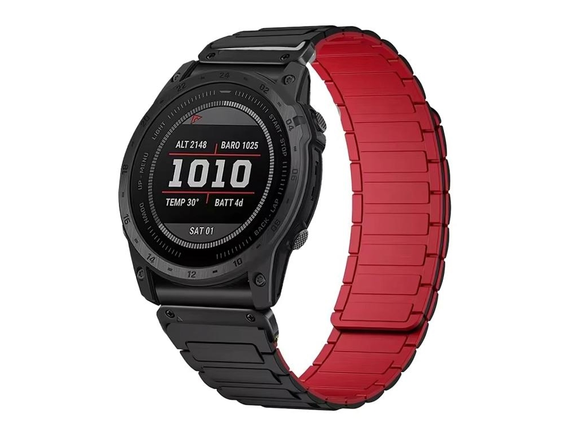 Bracelete para Garmin Silicone Magnético Três Contas com Conector Preto, Vermelho e Preto XIAOMOYU (26mm)