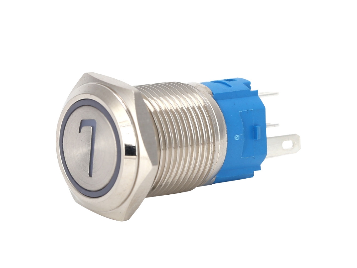 Interruptor de Botão Auto resetável com Luz 16mm Aço Inox 5 Pinos 7.6vdc | S/MARCA