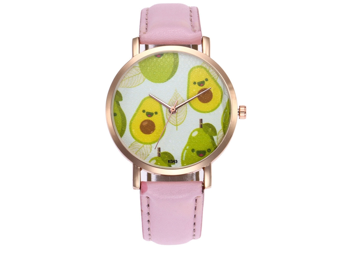 Reloj De Cuarzo Para Pareja Con Correa De Cuero Pu Patrón De Frutas Dulces Rosa
