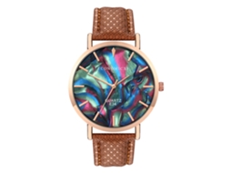 Relógio de Pulso Unisex de Quartzo Casual com Pulseira Pu Mostrador Redondo Preto Marrom