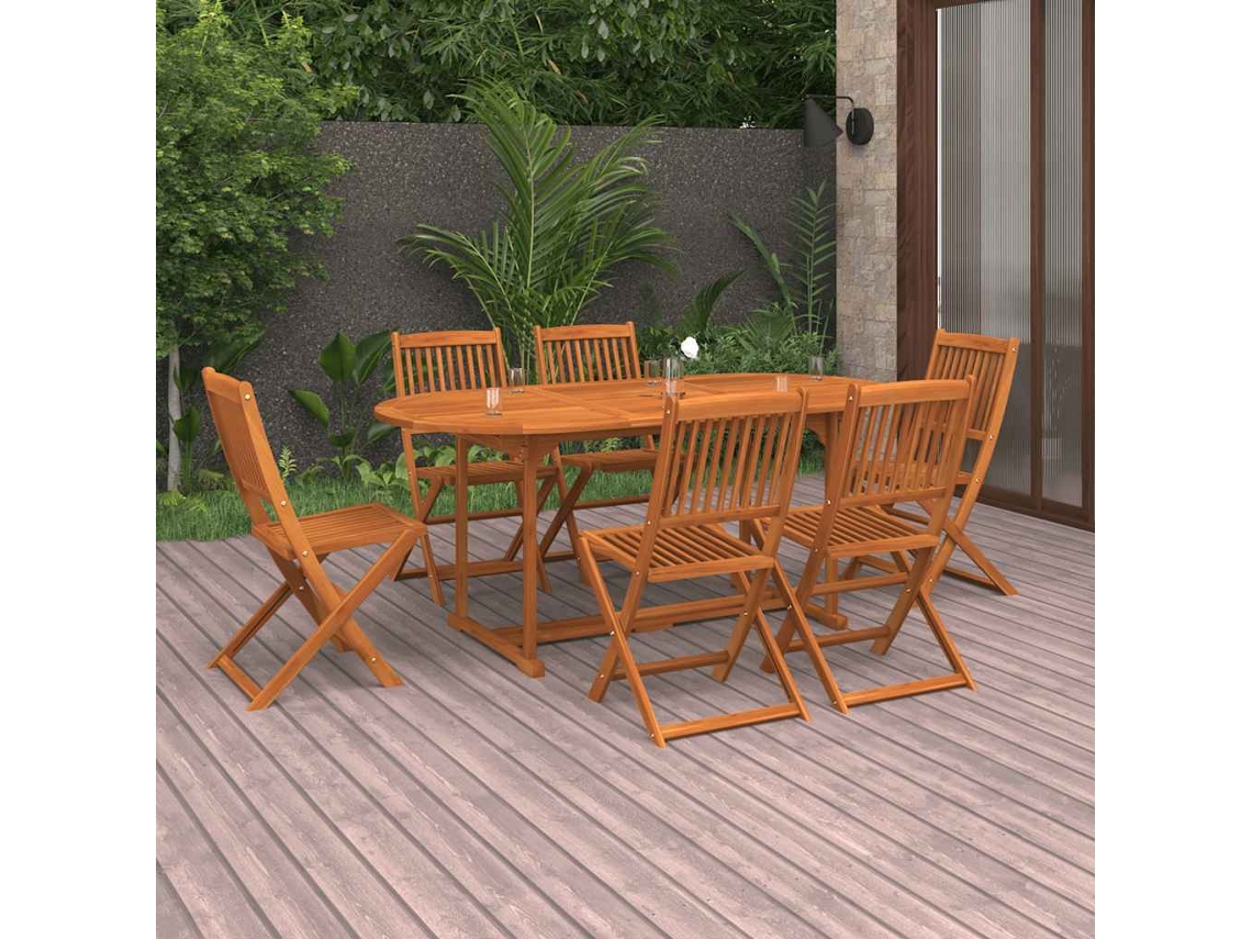 Vidaxl 7 Pcs Conj. De Jantar Para Jardim 180x90x75 Cm Acácia Maciça