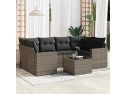 Vidaxl 7 Pcs Conjunto Sofás P/ Jardim C/ Almofadões Vime Pe Cinzento