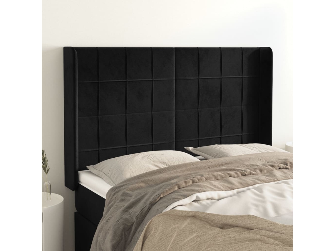 Vidaxl Cabeceira De Cama C/ Abas Veludo 147x16x118/128 Cm Preto