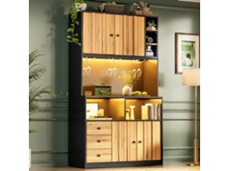 Armário Alto De Cozinha 180 Cm Com Led, Tomada, Arrumação Para Vinho E Vitrine Adequado Para Cozinha E Sala De Jantar