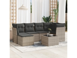 Vidaxl 7 Pcs Conjunto Sofás P/ Jardim C/ Almofadões Vime Pe Cinzento