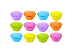 12 formas de silicone para assar, resistentes a altas temperaturas, reutilizáveis e seguras para alimentos.