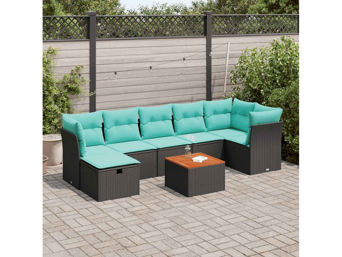 Vidaxl 8 Pcs Conjunto Sofás De Jardim Com Almofadões Vime Pe Preto