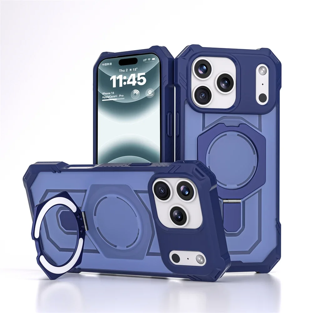 (azul, Iphone 16 Pro) Capa Protetora Resistente A Impactos Com Suporte Magnético Invisível, Oferecendo Proteção Completa.