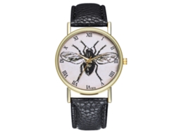Relógio de Pulso Casal com Pulseira de Couro Padrão de Insetos Moderno Quartz Preto