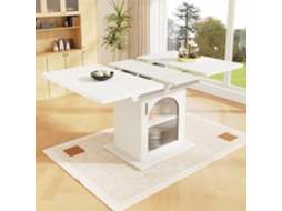Mesa De Jantar Extensível (140×80 Cm) Com Prateleiras De Arrumação, Design Que Poupa Espaço, Adequada Para Cozinhas E Salas De Estar.