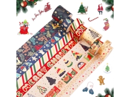 Conjunto de Fitas Adesivas Decorativas Natal Zengo, 8 Rolos Fita Adesiva Dourada com Detalhes em Folha Ouro Pa Ra Decoração Festas, Ad GOKOCO