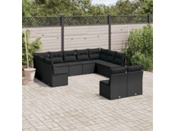 Vidaxl 11 Pcs Conjunto Sofás De Jardim C/ Almofadões Vime Pe Preto