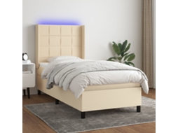 Vidaxl Cama Box Spring C/ Colchão E Led 90x200 Cm Tecido Cor Creme