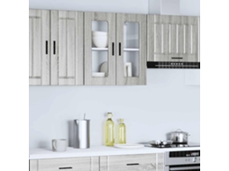 Vidaxl Armário De Parede De Cozinha Porta De Vidro Porto Cinza Sonoma
