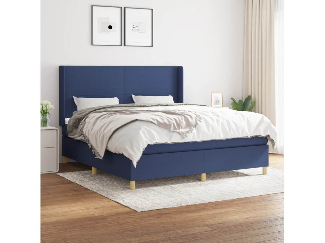 Vidaxl Cama Com Molas/colchão 180x200 Cm Tecido Azul