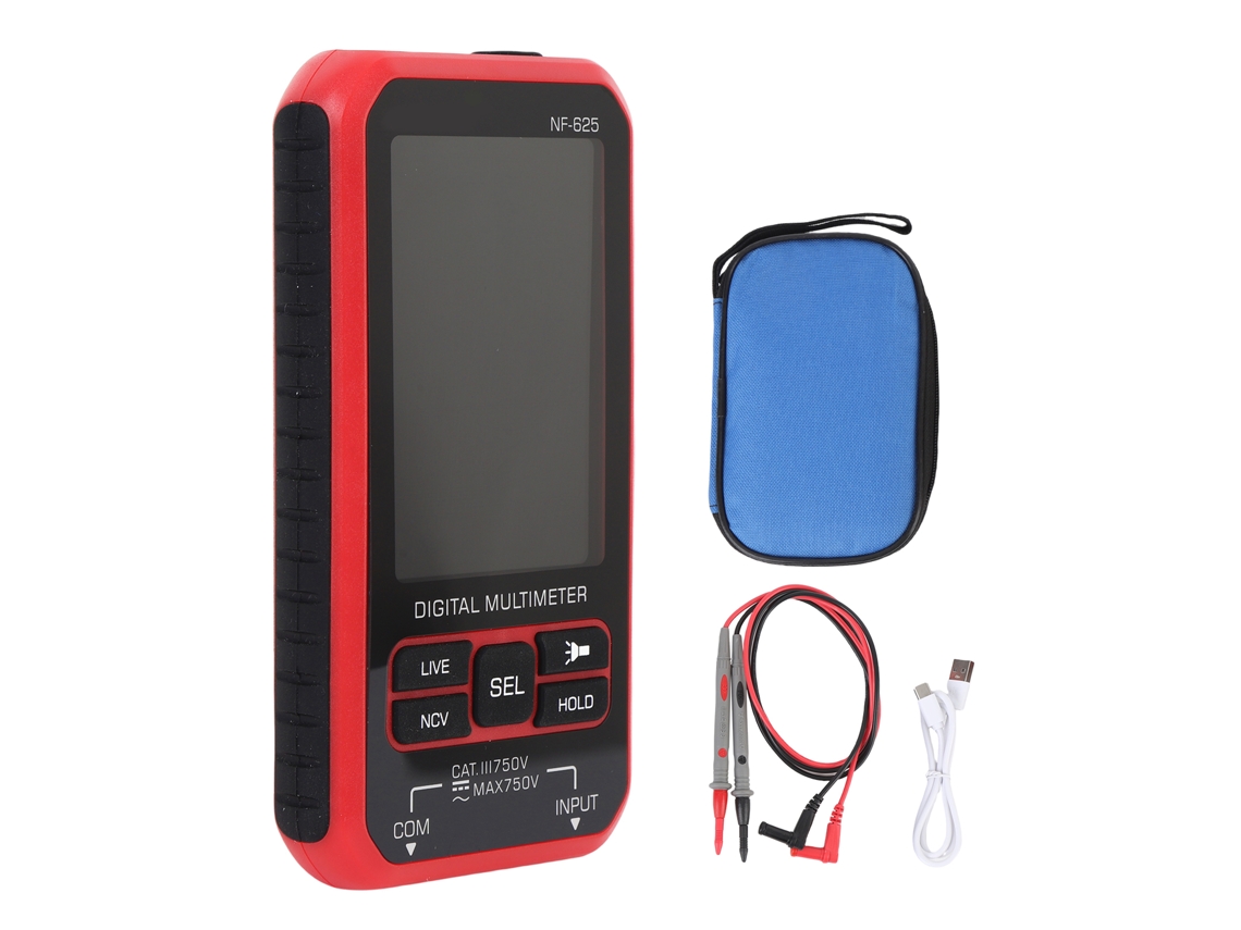 Yuru multímetro Digital Recarregável 6000 Counts com Tester de Tensão Ca/cc, Resistência, Capacitância e Temperatura Nf 625