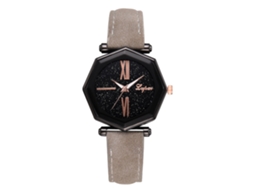 Relógio de Pulso Feminino Casual Estilo Vintage com Pulseira de Couro Pu Cinza