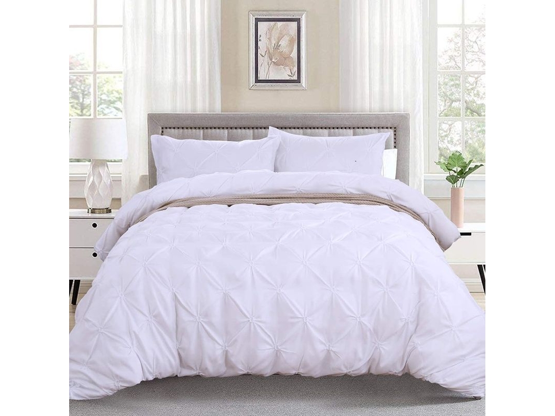 Conjunto de Colcha Pintuck Branco 3 Peças, 200x200cm, com Zíper Escondido