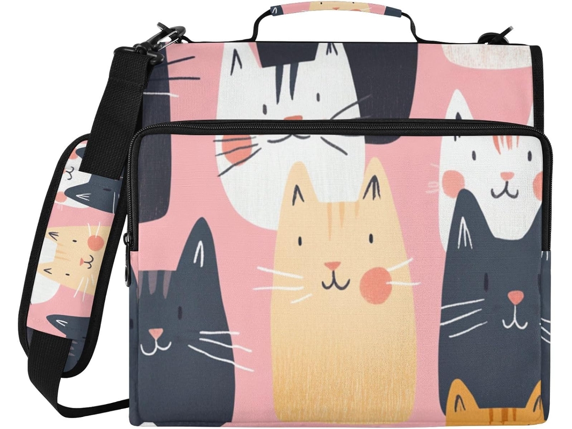 Organizador Fofo com design animado, 3 argolas e alça, com vários bolsos, bolsa para guardar documentos de estudantes