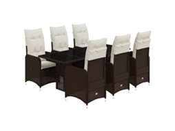 Conjunto de 7 Bistrôs de Jardim com Almofadões Vime Pe Castanho MAISON EXCLUSIVE