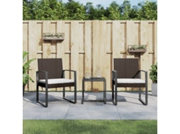 Vidaxl 3 Pcs Conjunto Jantar P/ Jardim C/ Almofadões Vime Pp Castanho