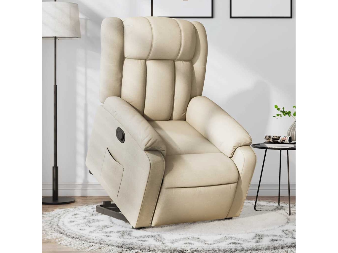 Vidaxl Poltrona Reclinável Elevatória Tecido Cor Creme